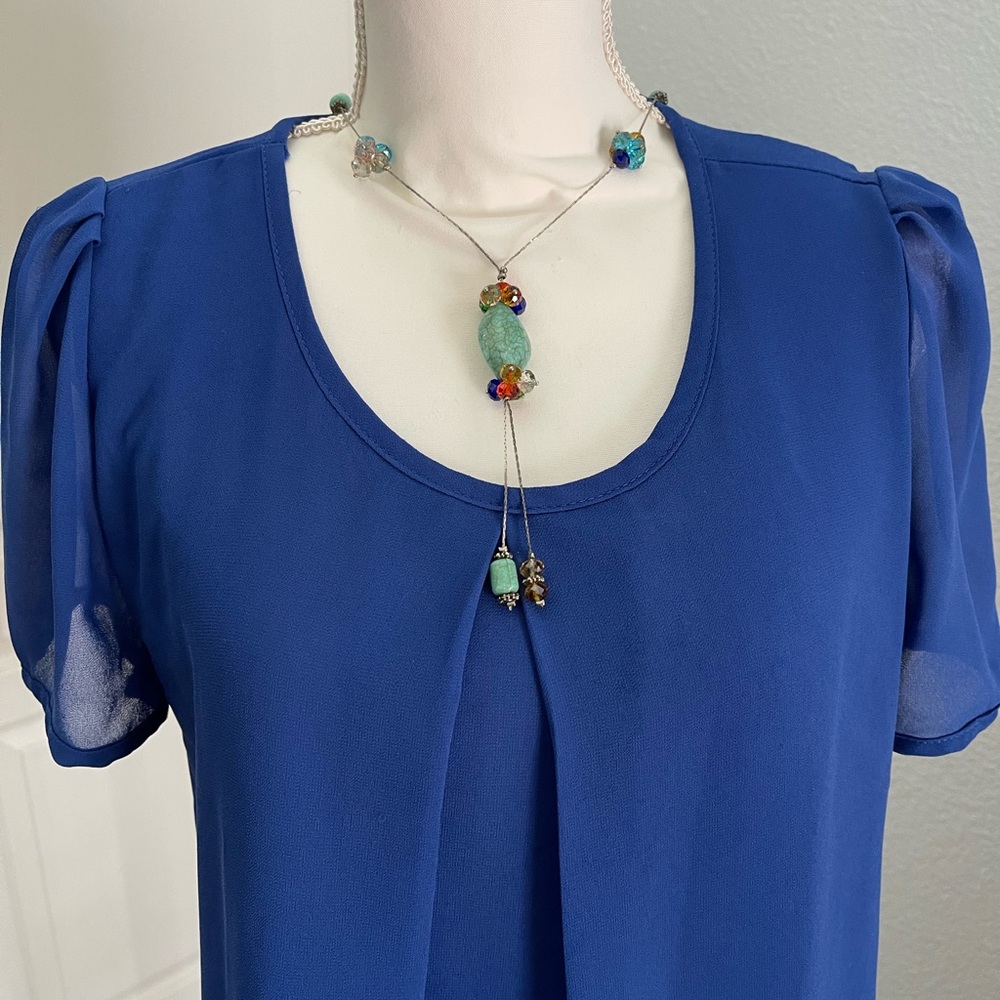 GAGA FASHION Royal Blue Chiffon Blouse